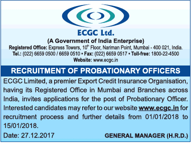 ECGC Recruitment of Probationary Officers